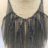 Peserico Beaded Fringe Necklace Silver/Gunmetal