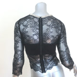 Alice + Olivia Vanita Crystal-Embellished Lace Crop Top Black Size Medium