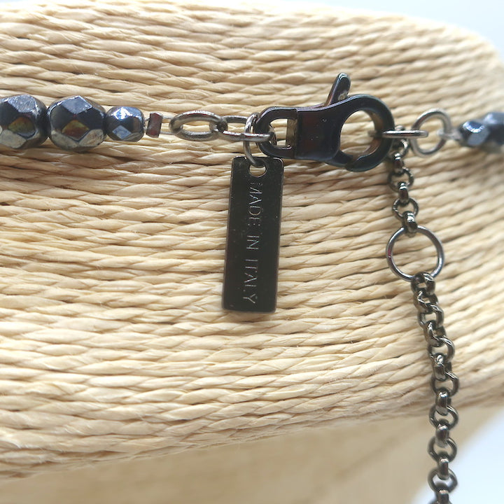 Peserico Beaded Fringe Necklace Silver/Gunmetal