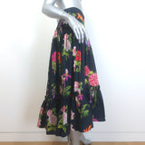 Cara Cara Tisbury Ruffled Midi Skirt Black Camellia Floral Print Size 2 NEW
