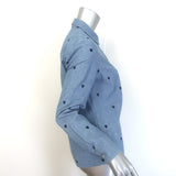 Sezane Heart-Embroidered Chambray Denim Tomboy Shirt Blue Size 34