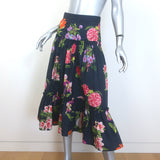 Cara Cara Tisbury Ruffled Midi Skirt Black Camellia Floral Print Size 2 NEW