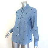 Sezane Heart-Embroidered Chambray Denim Tomboy Shirt Blue Size 34