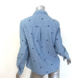 Sezane Heart-Embroidered Chambray Denim Tomboy Shirt Blue Size 34