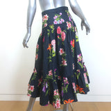 Cara Cara Tisbury Ruffled Midi Skirt Black Camellia Floral Print Size 2 NEW