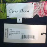 Cara Cara Tisbury Ruffled Midi Skirt Black Camellia Floral Print Size 2 NEW