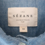 Sezane Heart-Embroidered Chambray Denim Tomboy Shirt Blue Size 34