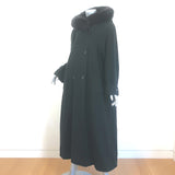 Vintage Searle Fur-Trimmed Hooded Coat Black Size 6