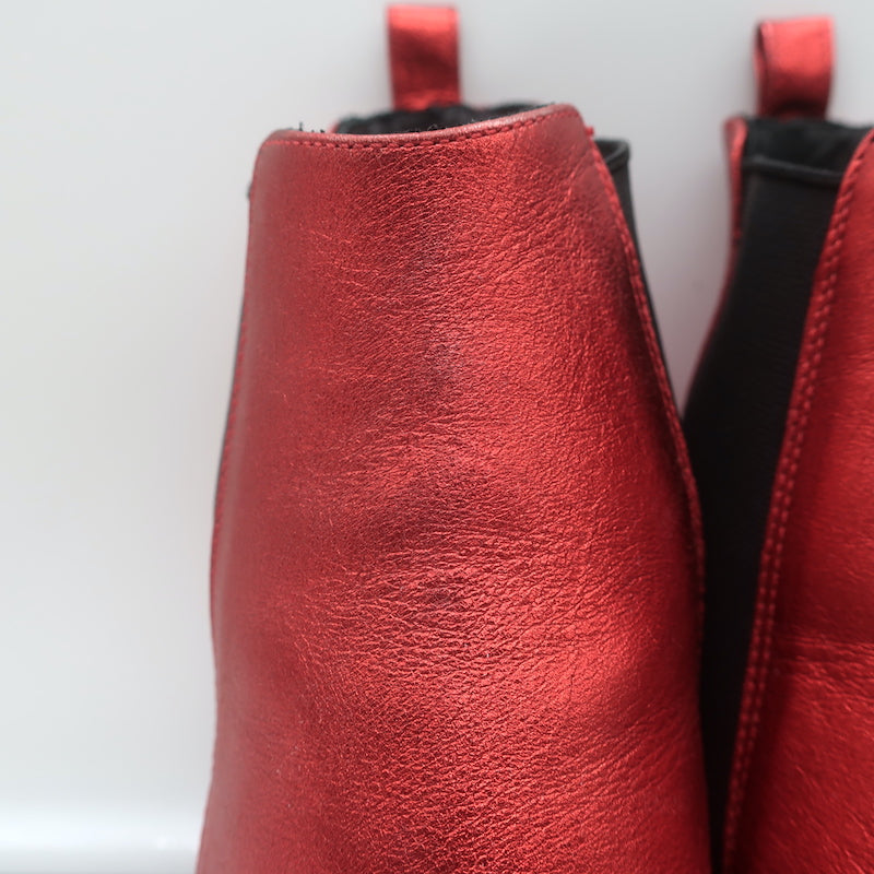 ANINE BING Stevie Chelsea Boots Red Metallic Leather Size 37 Pointed Toe Booties