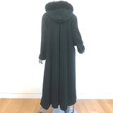 Vintage Searle Fur-Trimmed Hooded Coat Black Size 6
