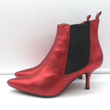 ANINE BING Stevie Chelsea Boots Red Metallic Leather Size 37 Pointed Toe Booties