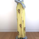 Alix of Bohemia Margie Wide Leg Pants Yellow Floral Striped Cotton Size Large