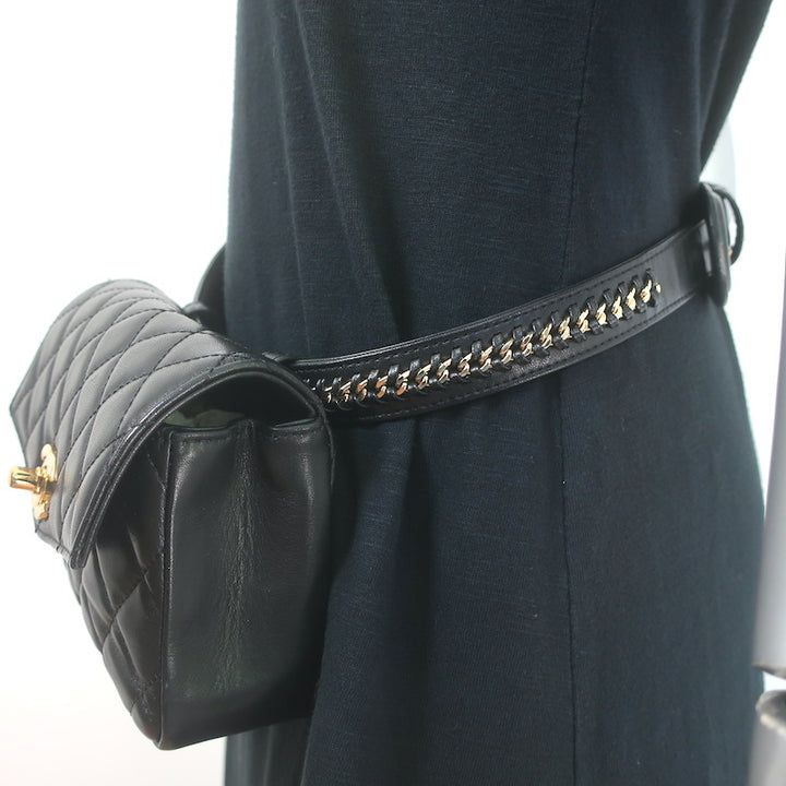 Chanel 2017 Quilted Leather Chain-Trim Mini Envelope Belt Bag Black Size 85