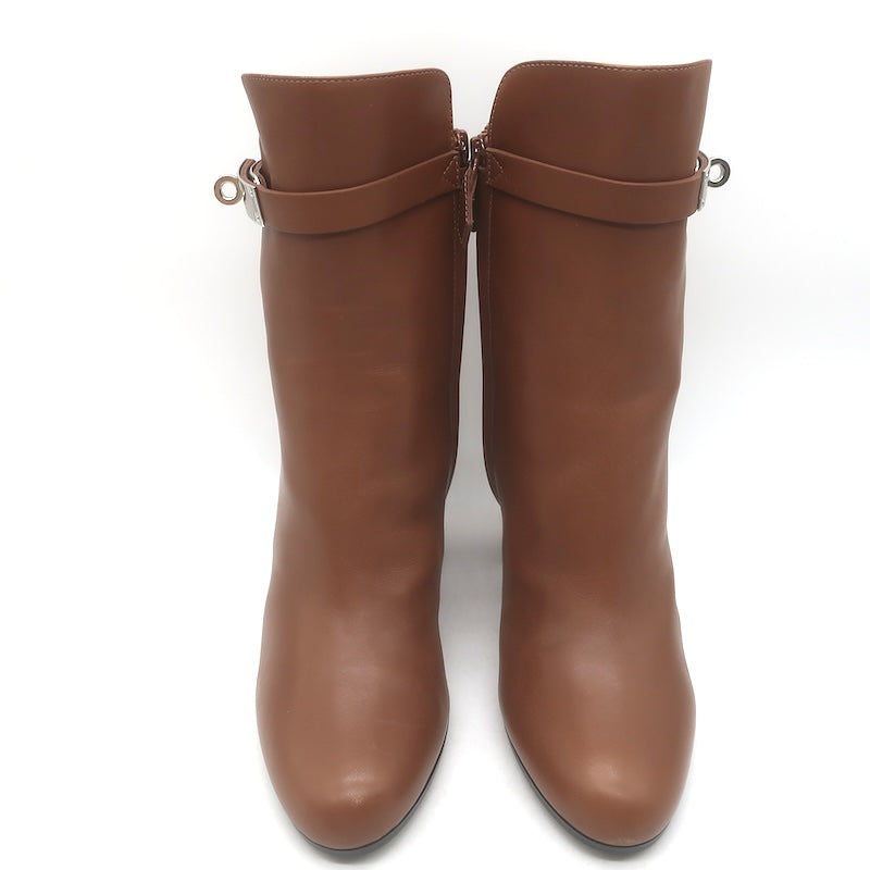 Hermes Joueuse Kelly Lock Ankle Boots Brown Leather Size 38