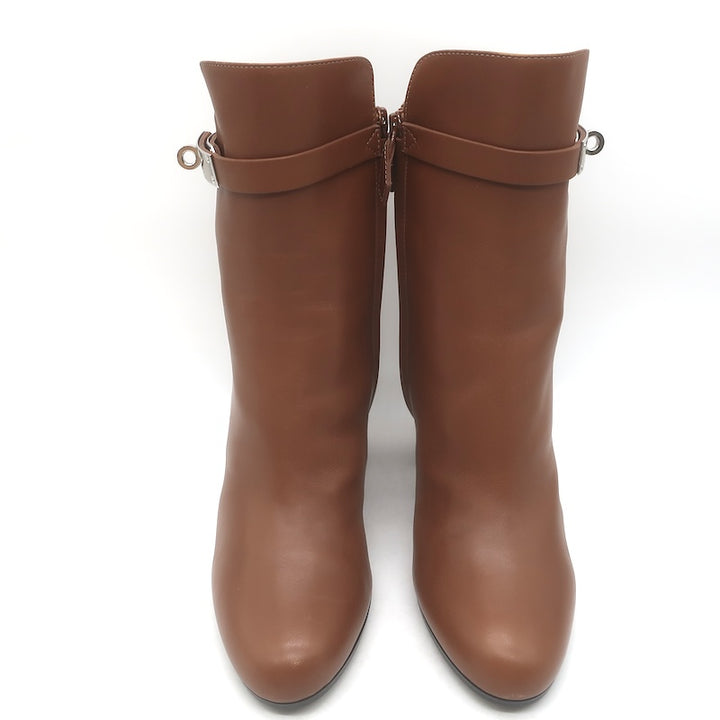 Hermes Joueuse Kelly Lock Ankle Boots Brown Leather Size 38