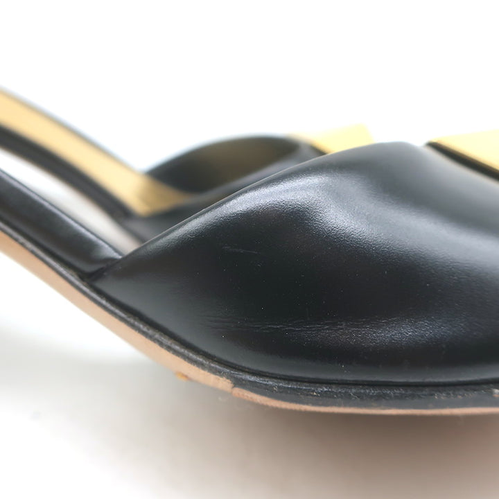 Valentino One Stud Mid-Heel Slide Sandals Black Leather Size 40.5