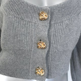 Alexander McQueen Cropped Scoop Neck Cardigan Gray Wool-Cashmere Size Medium