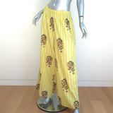 Alix of Bohemia Margie Wide Leg Pants Yellow Floral Striped Cotton Size Large