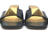 Valentino One Stud Mid-Heel Slide Sandals Black Leather Size 40.5