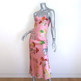 Rodarte Mushroom Print Midi Slip Dress Pink Silk Satin Size 2