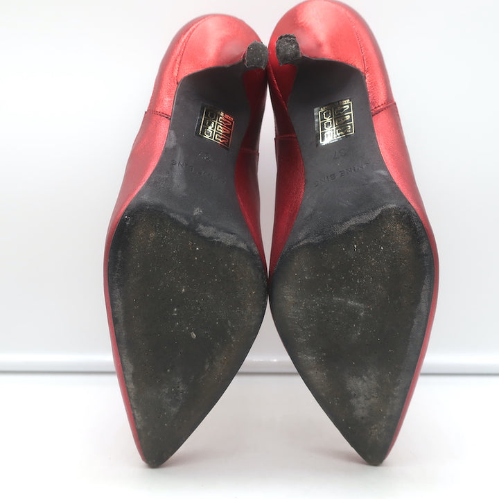 ANINE BING Stevie Chelsea Boots Red Metallic Leather Size 37 Pointed Toe Booties