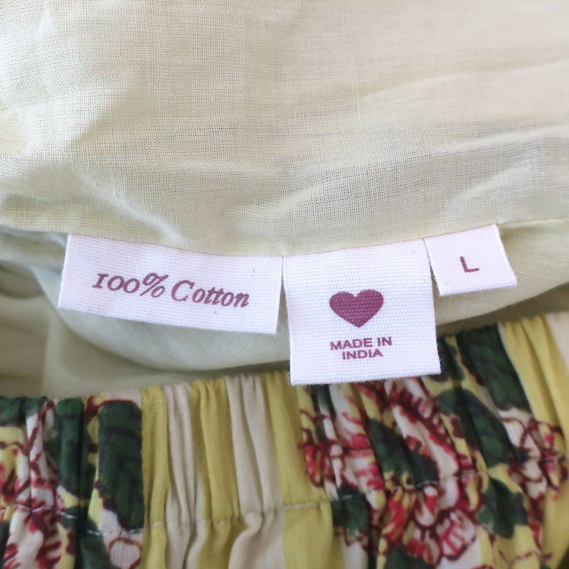Alix of Bohemia Margie Wide Leg Pants Yellow Floral Striped Cotton Size Large