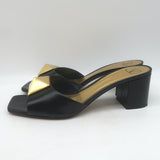 Valentino One Stud Mid-Heel Slide Sandals Black Leather Size 40.5