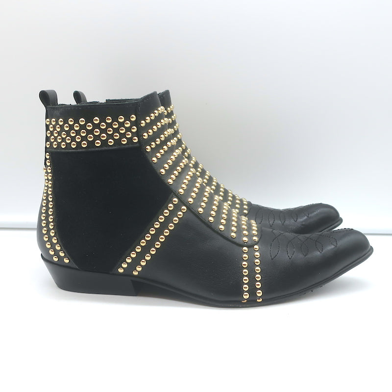 ANINE BING Charlie Gold-Studded Ankle Boots Black Leather &amp; Suede Size 37