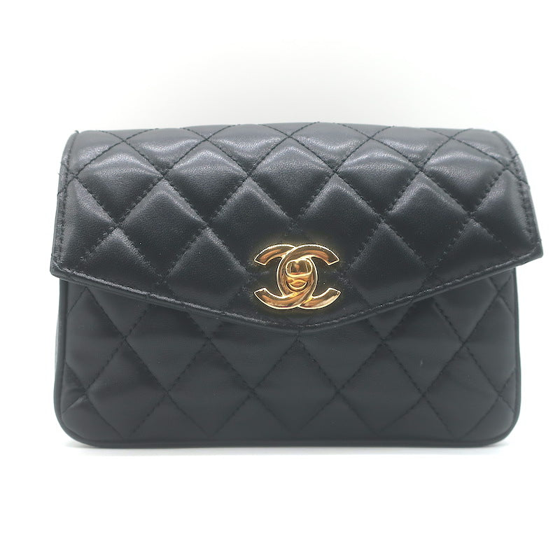 Chanel 2017 Quilted Leather Chain-Trim Mini Envelope Belt Bag Black Size 85