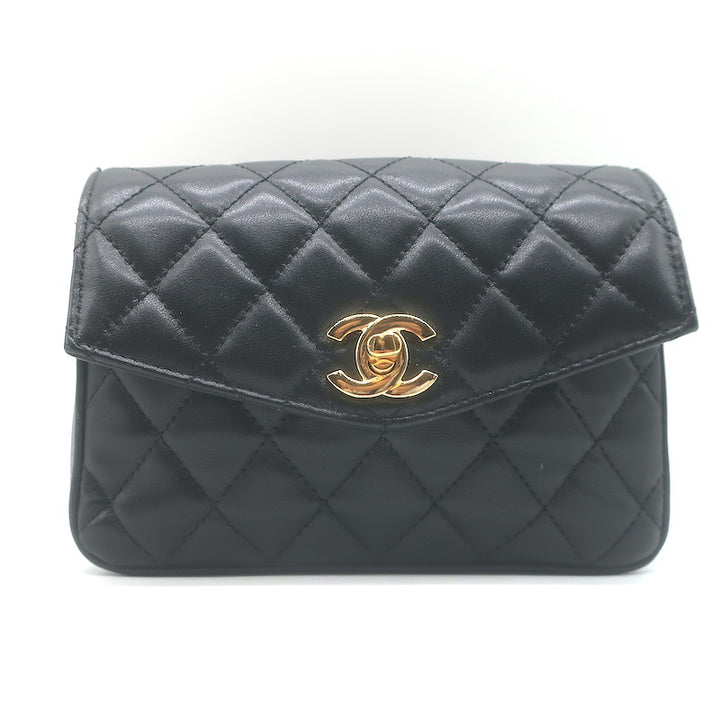 Chanel 2017 Quilted Leather Chain-Trim Mini Envelope Belt Bag Black Size 85