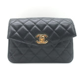 Chanel 2017 Quilted Leather Chain-Trim Mini Envelope Belt Bag Black Size 85