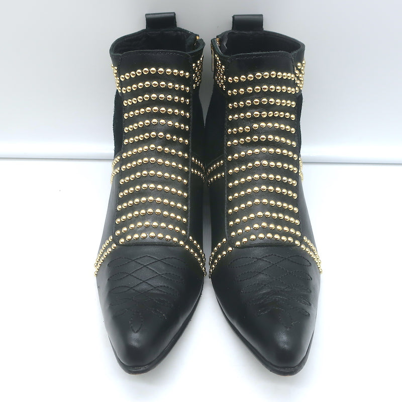 ANINE BING Charlie Gold-Studded Ankle Boots Black Leather &amp; Suede Size 37