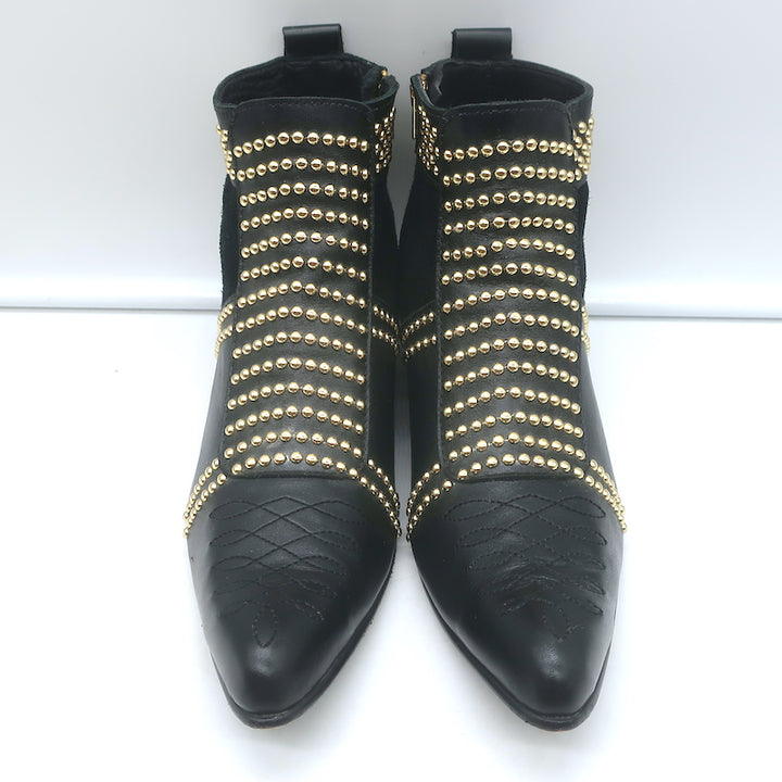 ANINE BING Charlie Gold-Studded Ankle Boots Black Leather &amp; Suede Size 37