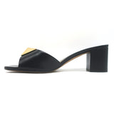 Valentino One Stud Mid-Heel Slide Sandals Black Leather Size 40.5