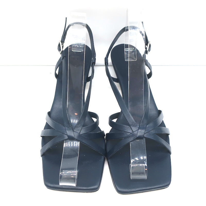 Tibi Brooks Low Heel Slingback Sandals Navy Leather Size 38