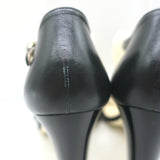 Chanel Camellia Bow T-Strap Sandals Black Leather Size 38.5 Open Toe Heels