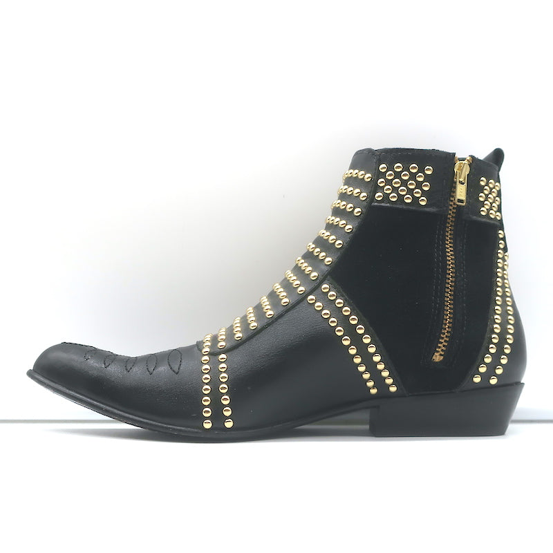 ANINE BING Charlie Gold-Studded Ankle Boots Black Leather &amp; Suede Size 37