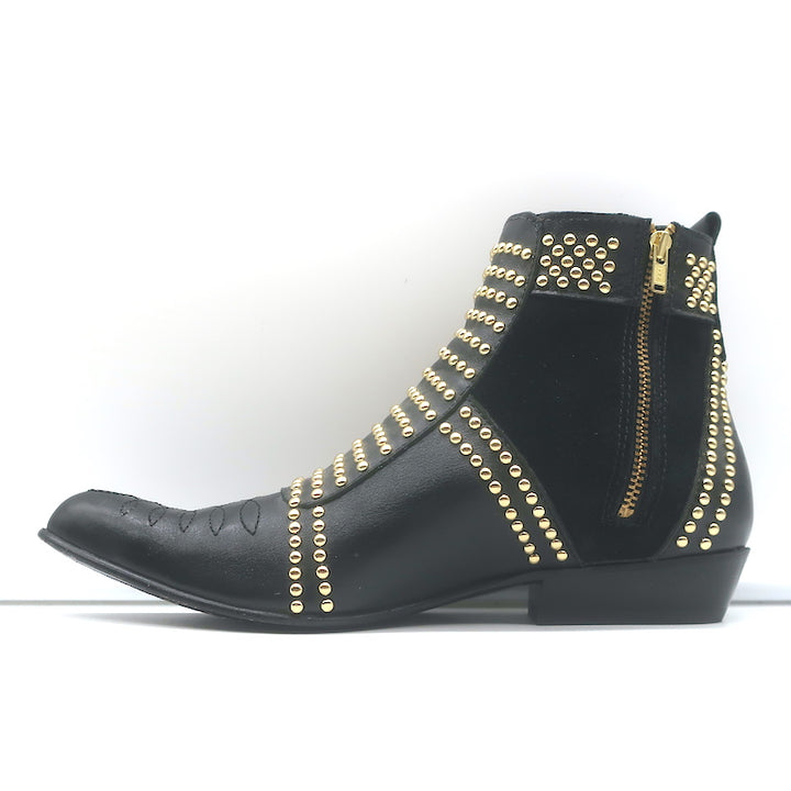ANINE BING Charlie Gold-Studded Ankle Boots Black Leather &amp; Suede Size 37