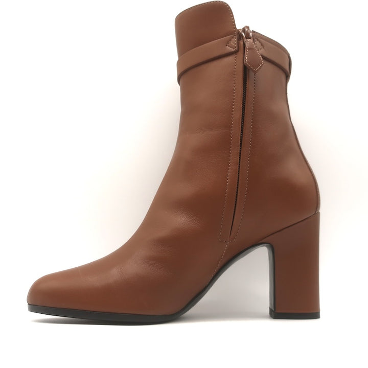 Hermes Joueuse Kelly Lock Ankle Boots Brown Leather Size 38