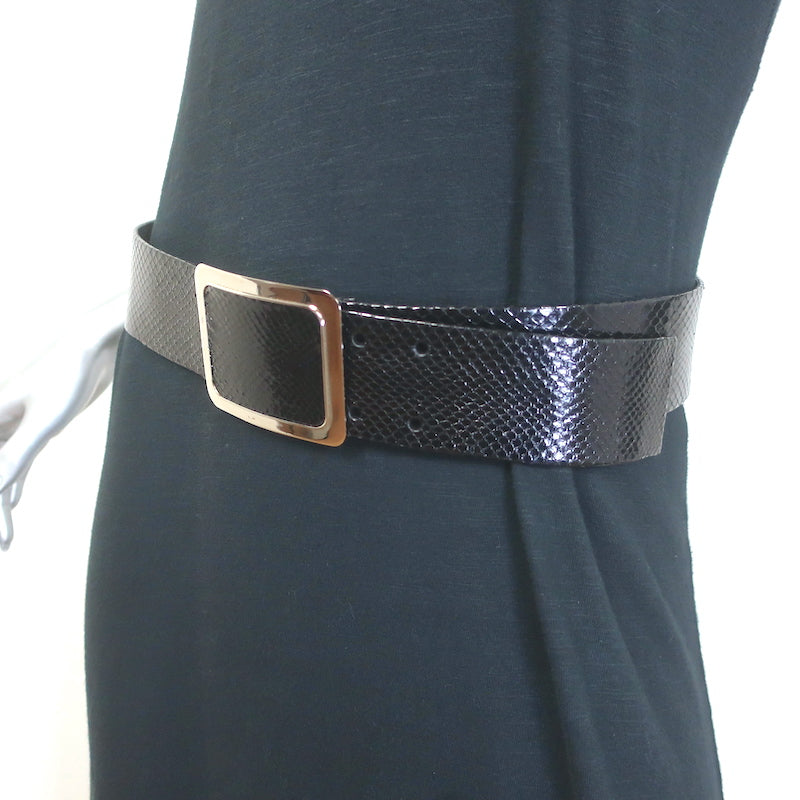Miu Miu Snakeskin Square-Buckle Wide Belt Black Size 85 US 34
