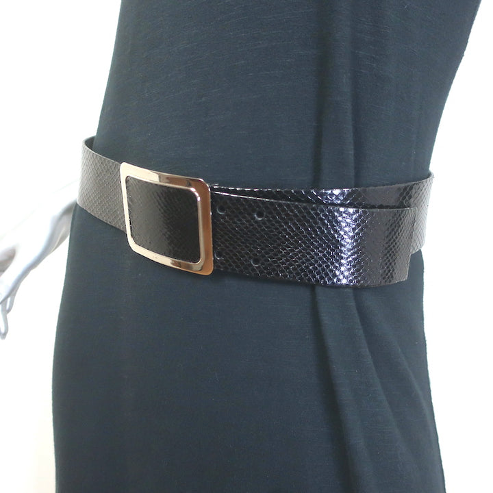Miu Miu Snakeskin Square-Buckle Wide Belt Black Size 85 US 34