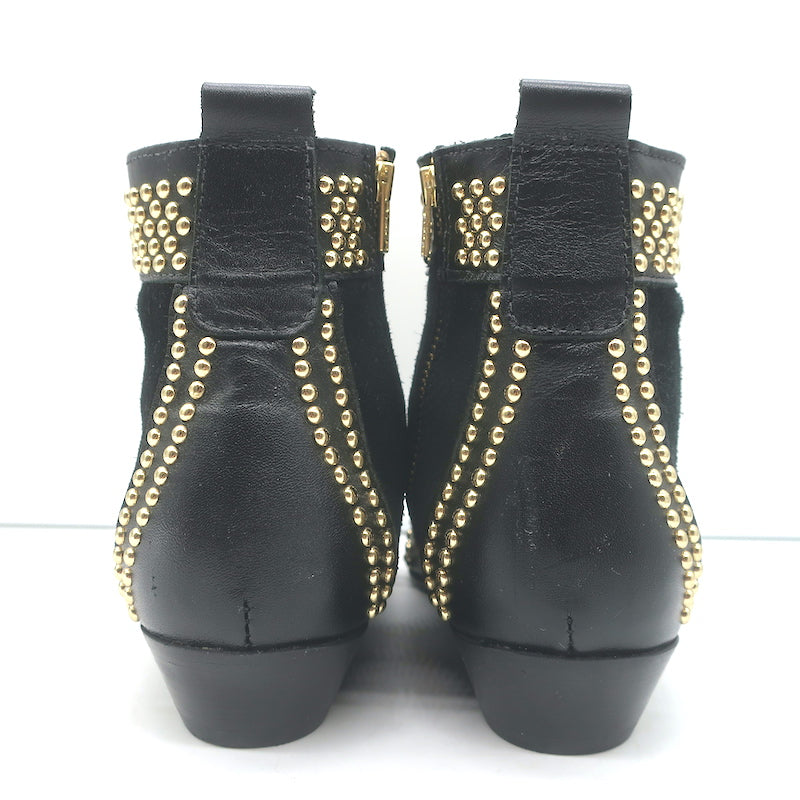 ANINE BING Charlie Gold-Studded Ankle Boots Black Leather &amp; Suede Size 37