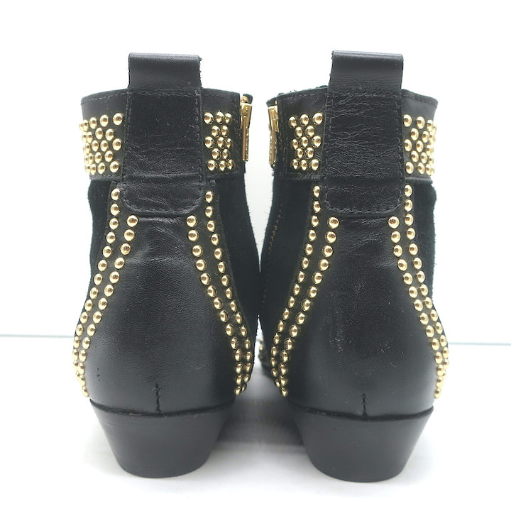 ANINE BING Charlie Gold-Studded Ankle Boots Black Leather &amp; Suede Size 37