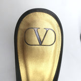 Valentino One Stud Mid-Heel Slide Sandals Black Leather Size 40.5