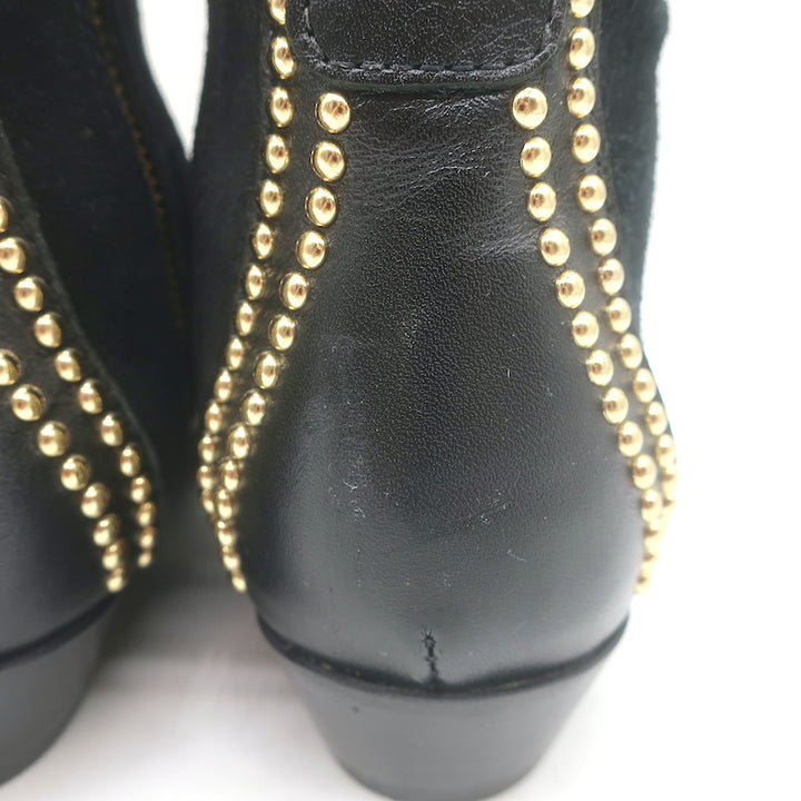 ANINE BING Charlie Gold-Studded Ankle Boots Black Leather &amp; Suede Size 37