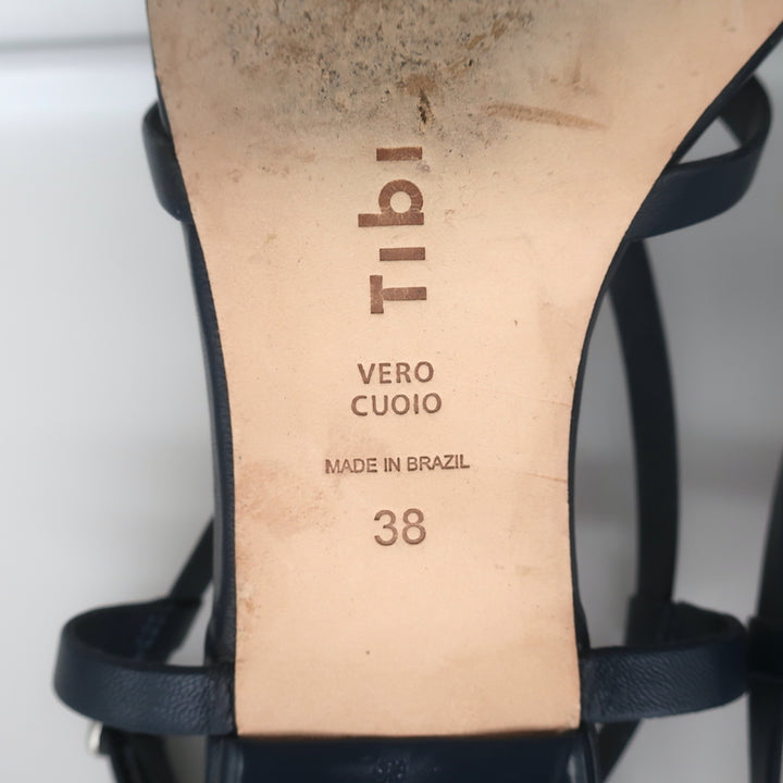 Tibi Brooks Low Heel Slingback Sandals Navy Leather Size 38