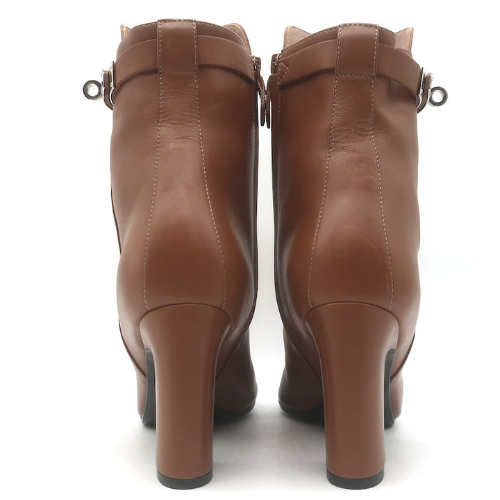 Hermes Joueuse Kelly Lock Ankle Boots Brown Leather Size 38