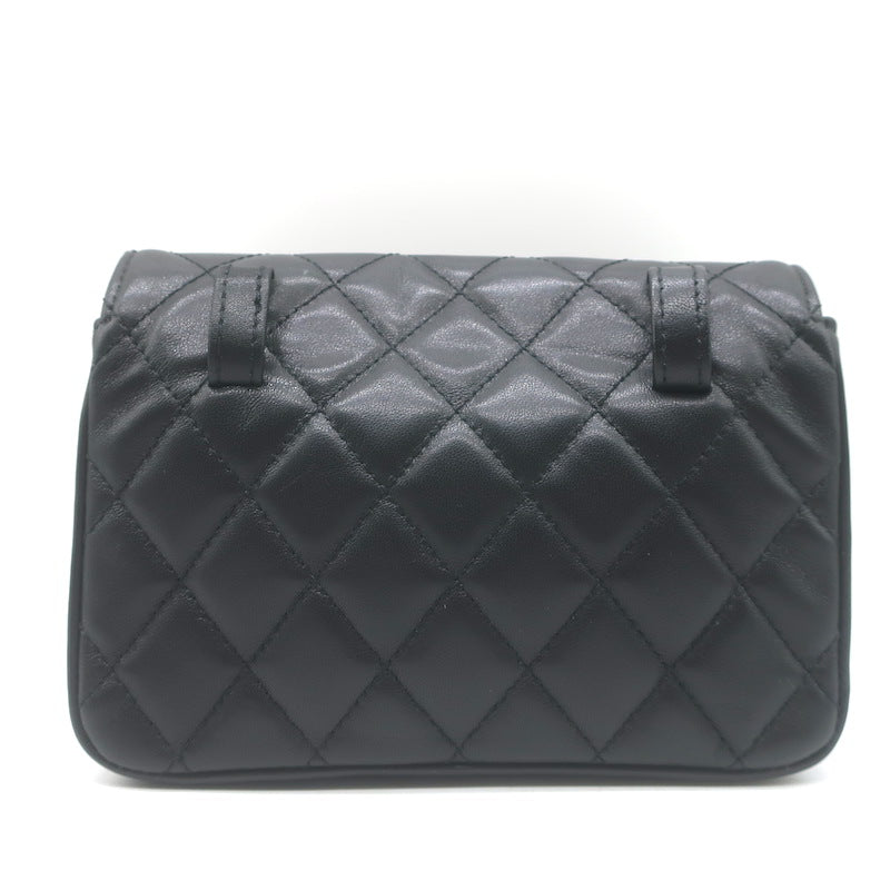 Chanel 2017 Quilted Leather Chain-Trim Mini Envelope Belt Bag Black Size 85