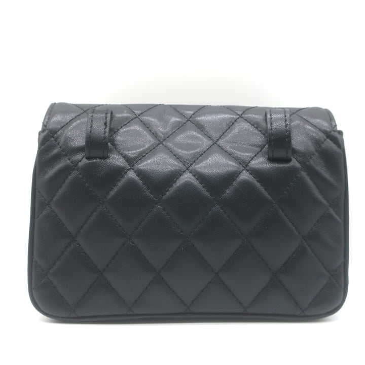 Chanel 2017 Quilted Leather Chain-Trim Mini Envelope Belt Bag Black Size 85
