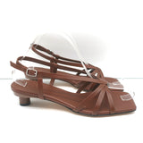 Tibi Brooks Low Heel Slingback Sandals Brown Leather Size 38
